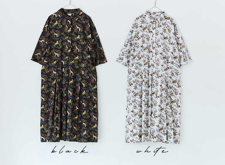 KILKI コットンキャンブリックチーターワンピース ブラック ホワイト かけ画像