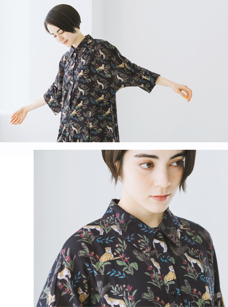 KILKI コットンキャンブリックチーターワンピース  ブラック 詳細