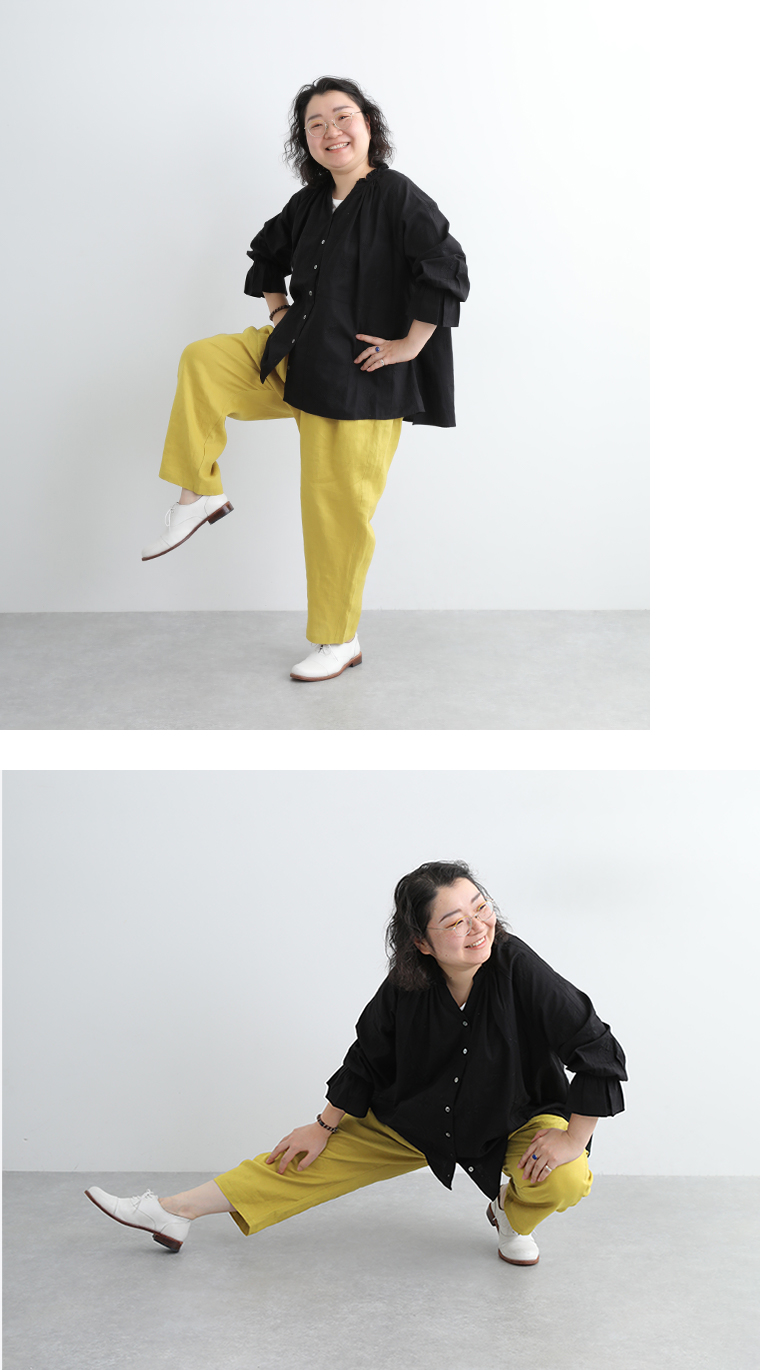 ista-ire【別注】着丈選べる　平織リネンよくばりパンツ(C・イエロー)のアクティブな着心地
