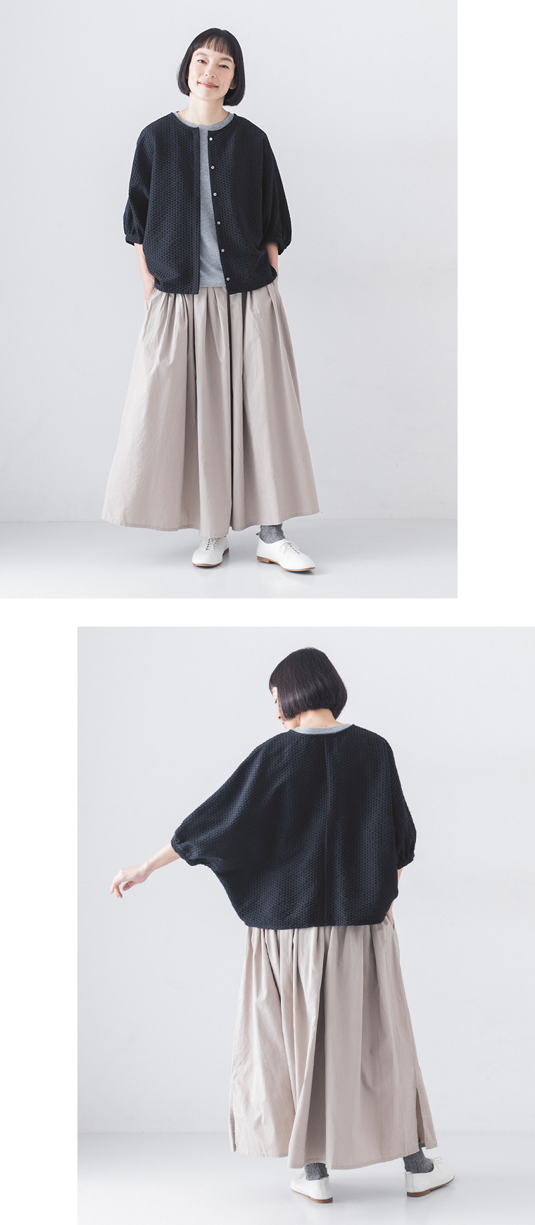 &yarn ドルマンスリーブ ブラウス(C・ダークネイビー)の素材