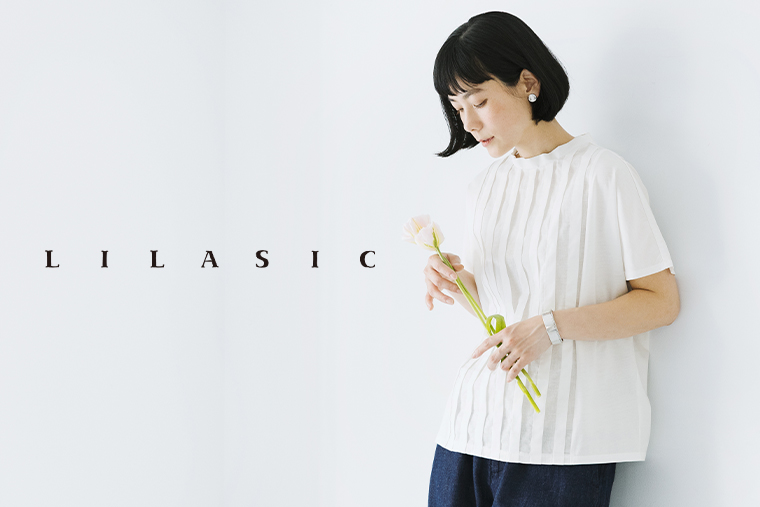 素材の違いを愉しむ　切り替えタックTシャツ　LILASIC