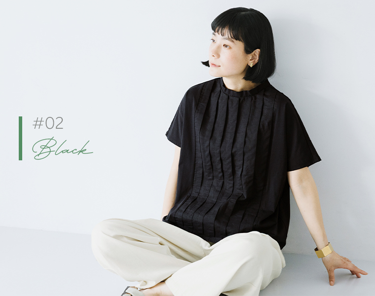 LILASIC　布帛切替タックTシャツ（ブラック）の紹介