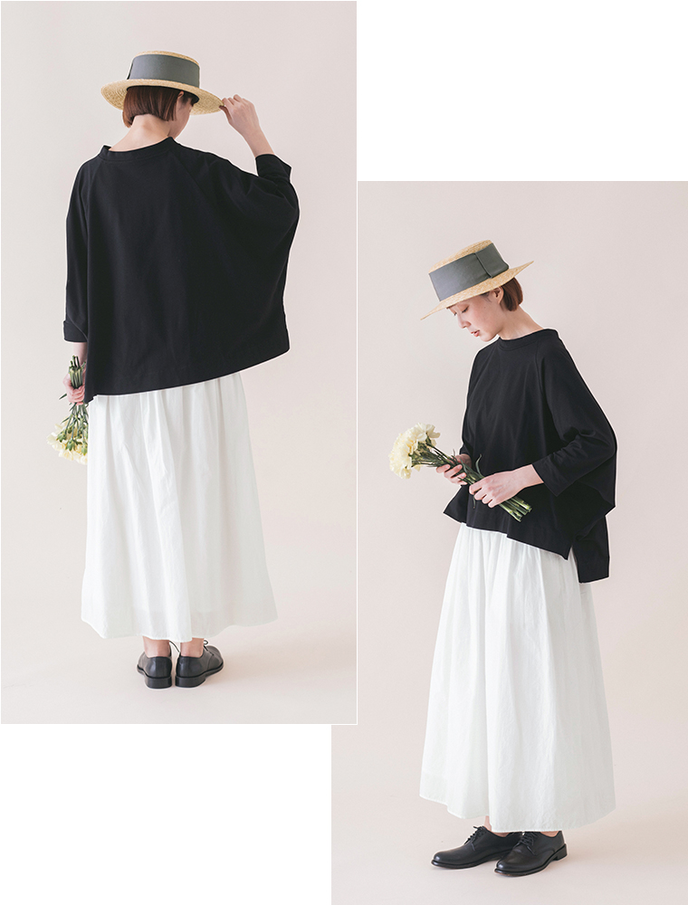 &yarn　ラグランワイドTシャツ(ブラック)　全身うしろ　横