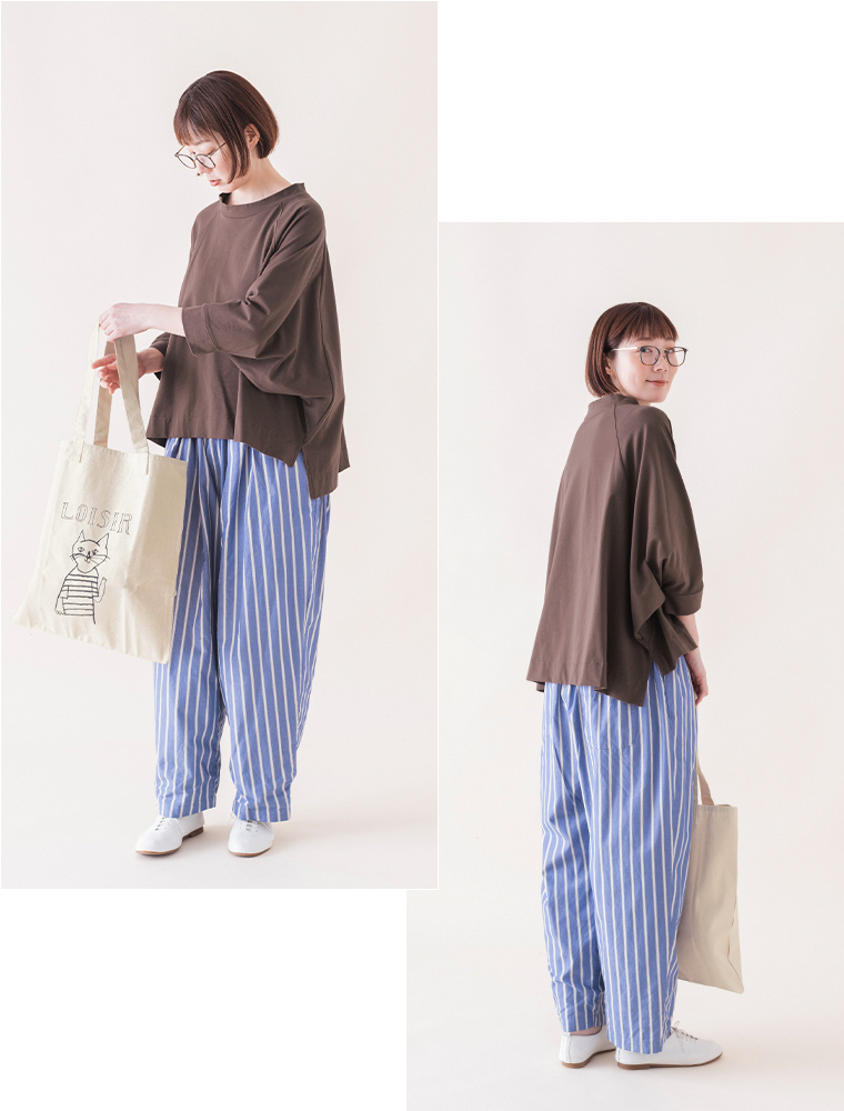 &yarn　ラグランワイドTシャツ(オフホワイト)　全身斜め前　斜め後ろ