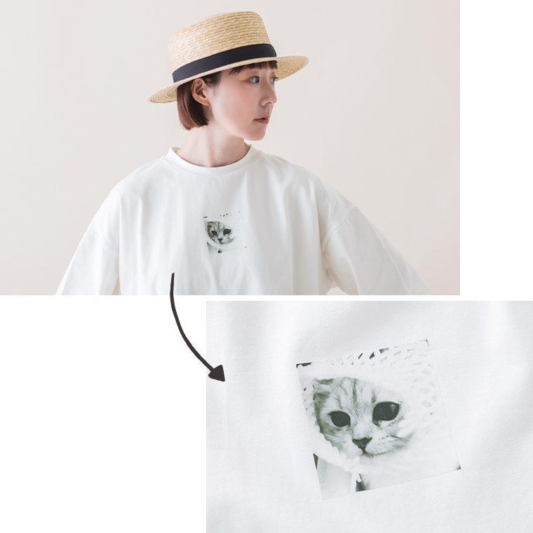 &yarn　ネコプリントTシャツ　プリント寄り