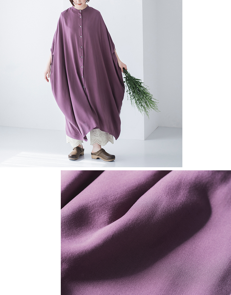 レーヨンゆったりワンピース(A・パープル) &yarn(アンドヤーン)のなめらかな生地感