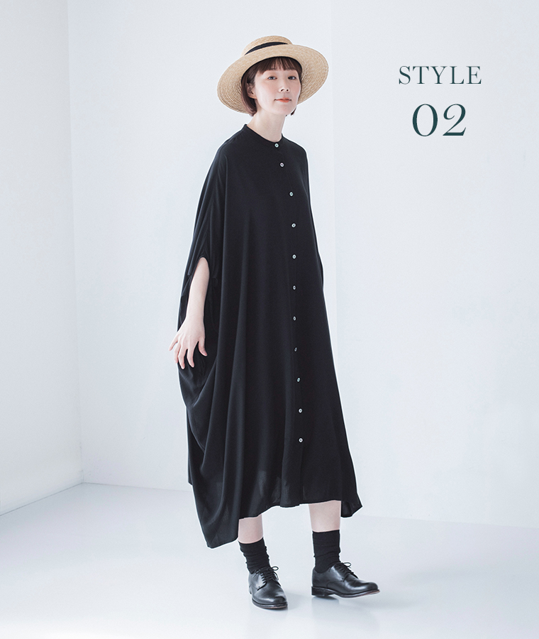 レーヨンゆったりワンピース(B・ブラック)のコーディネート &yarn(アンドヤーン)