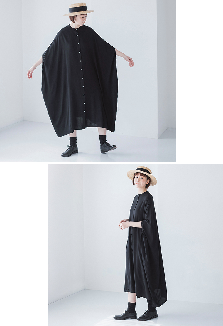 レーヨンゆったりワンピース(B・ブラック)のコーディネート &yarn(アンドヤーン)