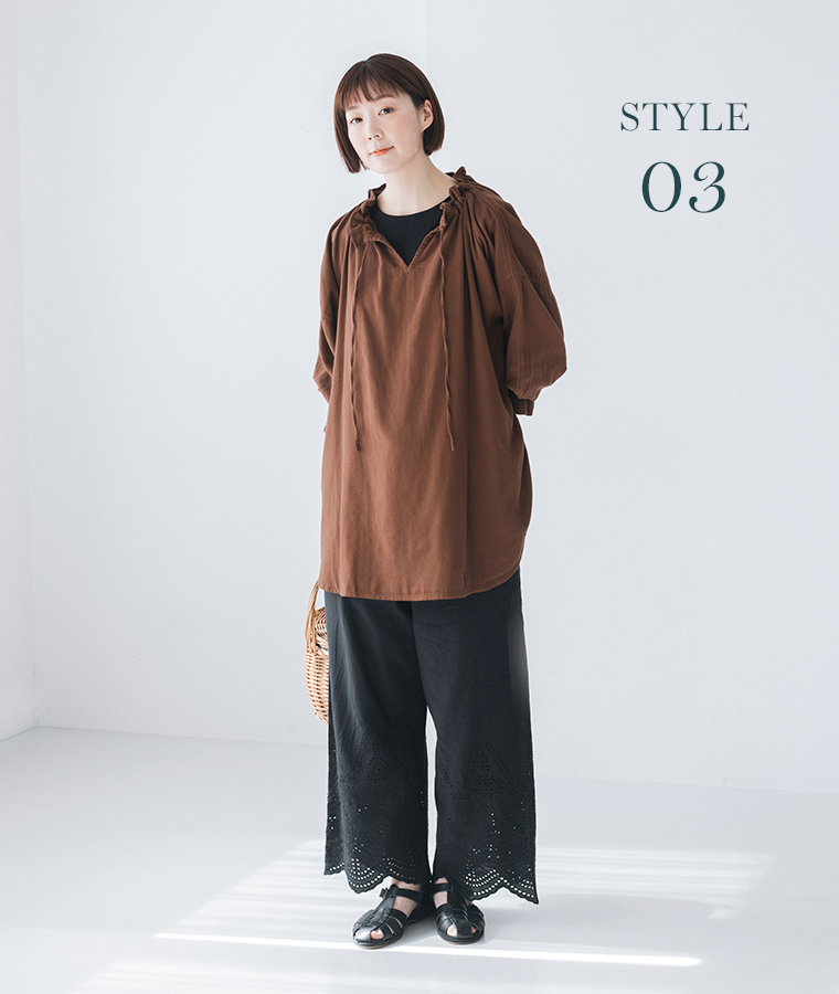 	コットンリネン スカラップパンツ(B・ブラック)のコーディネート &yarn(アンドヤーン)