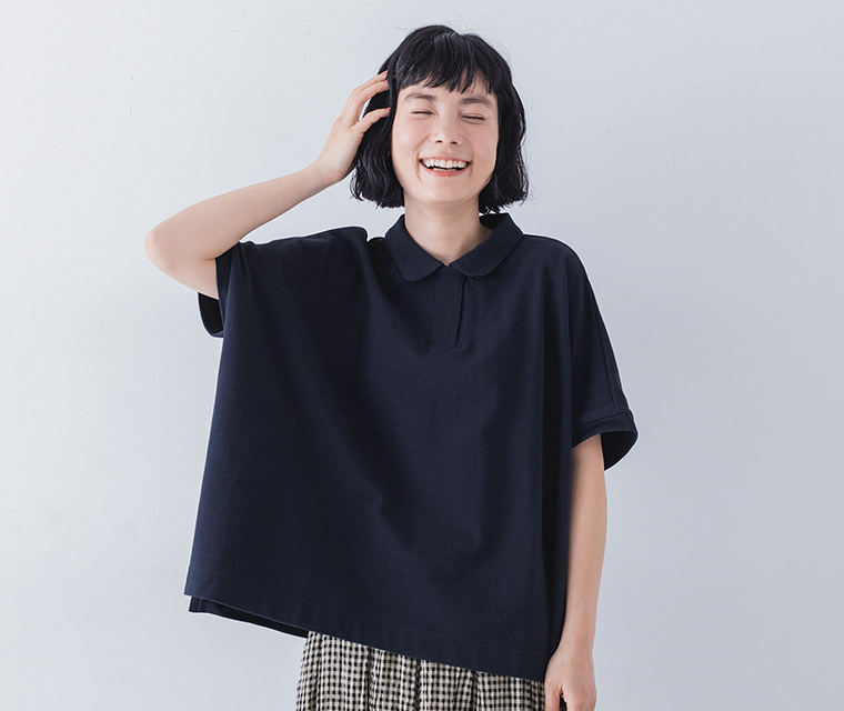 【 homeworking 】カノコワイドポロプルオーバー／上半アップ＜ネイビー＞