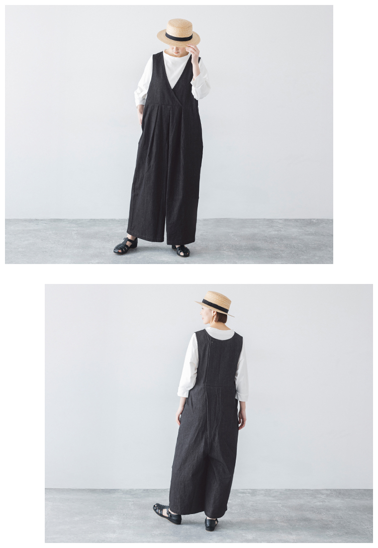 Lintu Laulu リネンコットン2WAYサロペット インディゴ バックカット