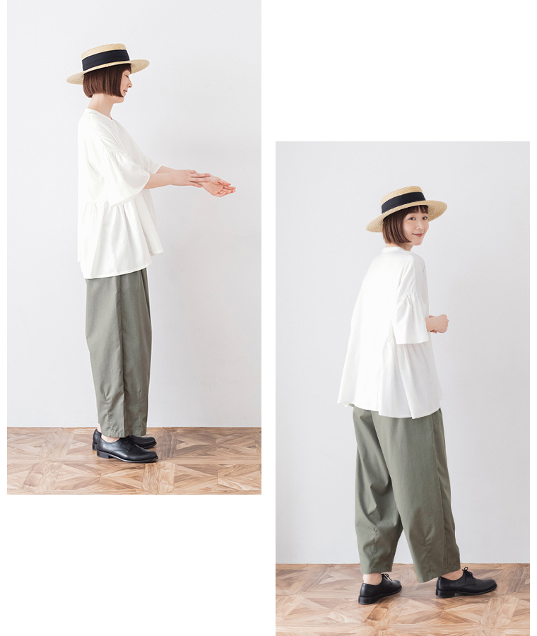 &yarn レーヨンリネンサイドギャザーブラウス ホワイト サイドカットとバックカット