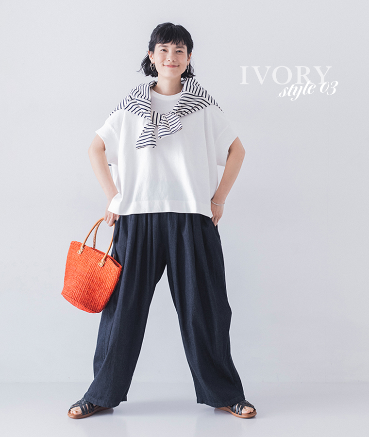 Lintu Laulu ワイドシルエットTシャツ(C・アイボリー)のコーディネート