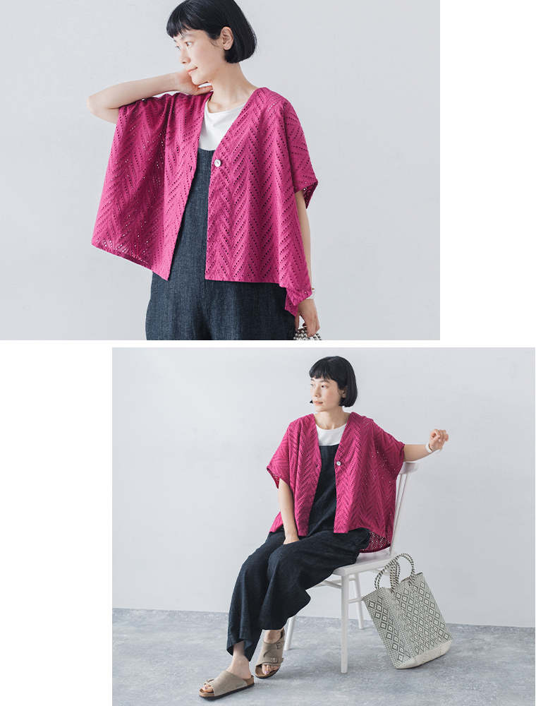 ICH別注 GA-ON コットン カットワーク刺繍羽織り　上半身前