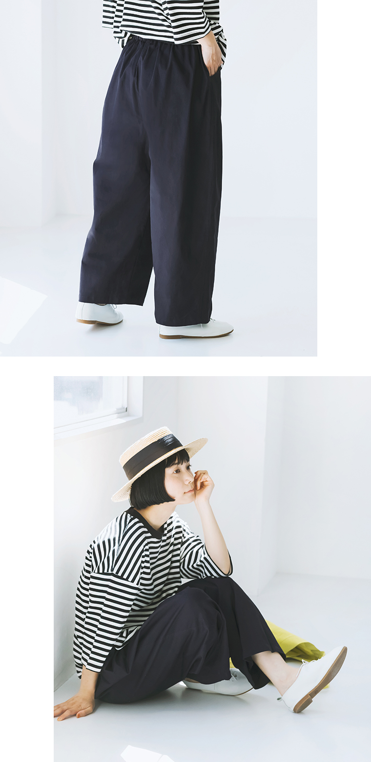 &yarnコットンツイルボリュームタックパンツ(C・ネイビー)のカラーと素材