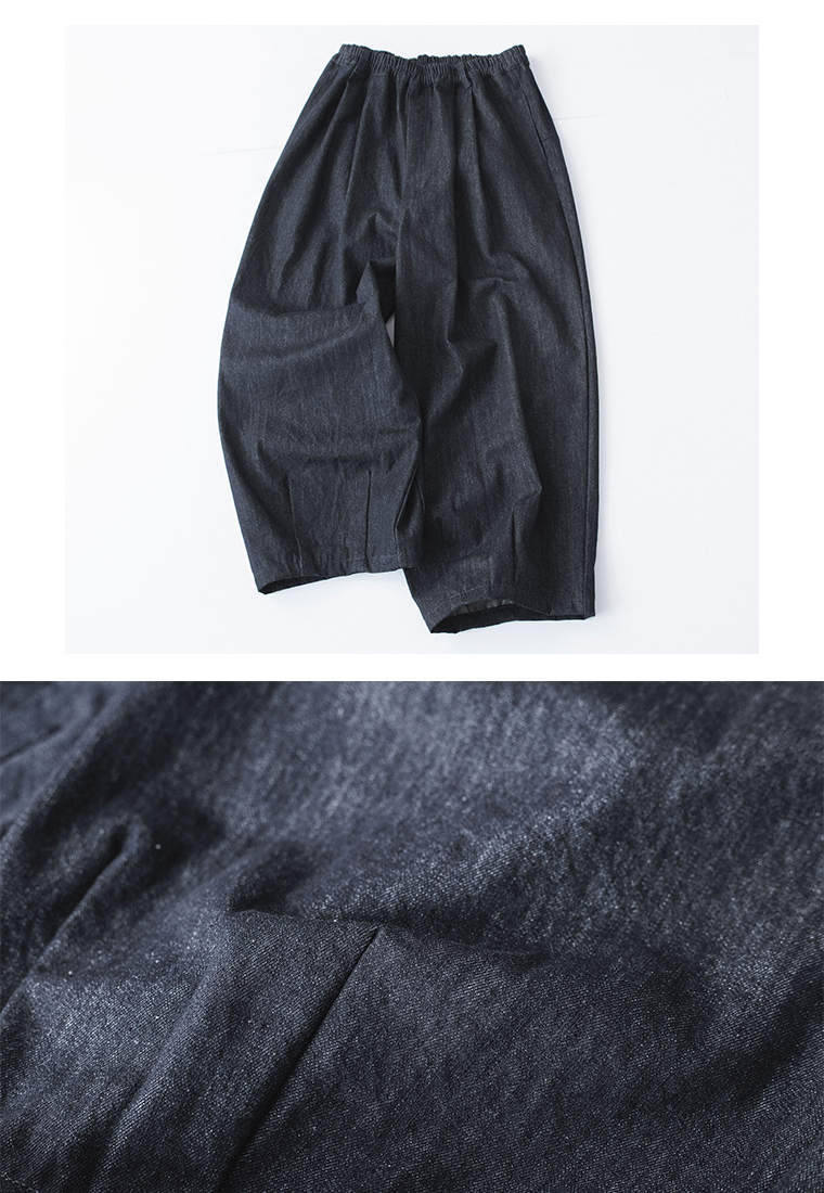 	ICHI Antiquites リネンコットンギンガムウエスト切り替えギャザーワンピース(B・インディゴ×ナチュラル)の素材