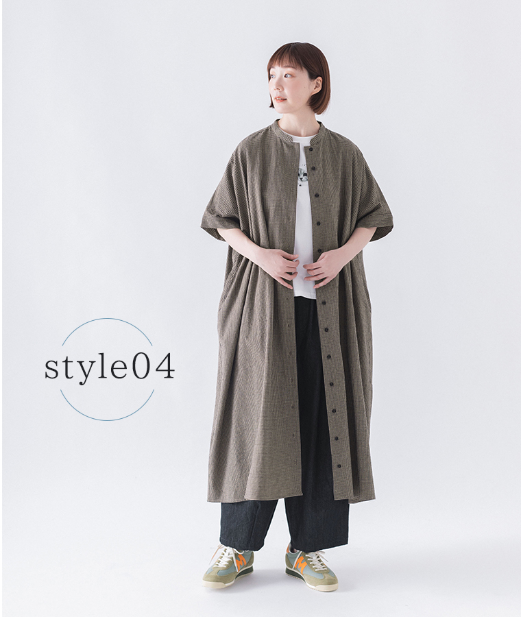 	ICHI Antiquites リネンコットンギンガムウエスト切り替えギャザーワンピース(B・インディゴ×ナチュラル)の素材