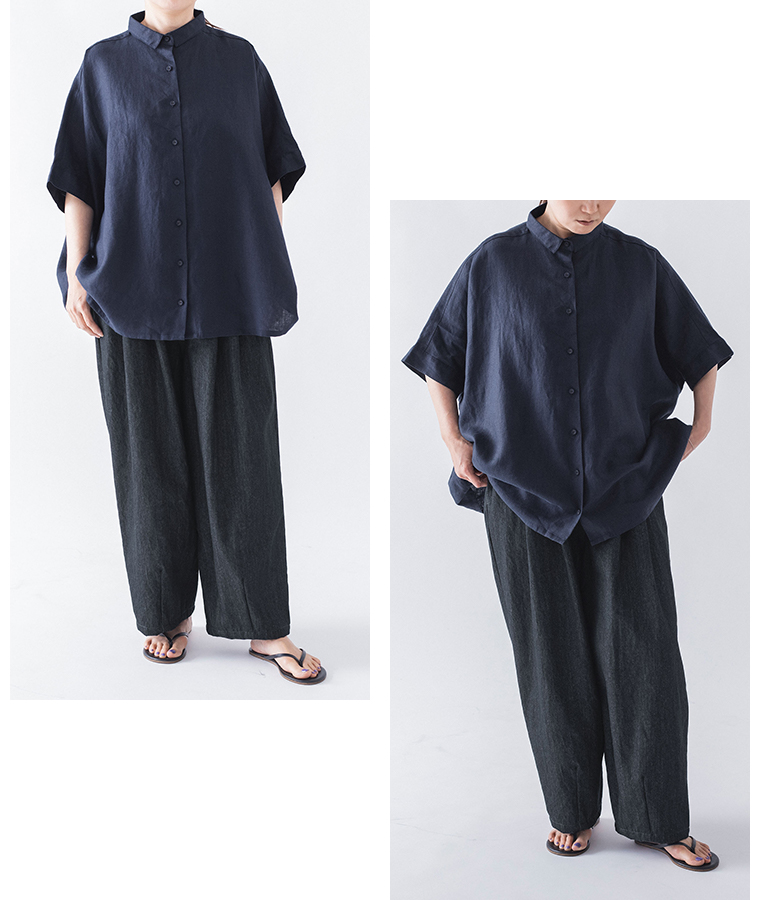 ICHI Antiquites リネンコットンギンガムウエスト切り替えギャザーワンピース(A・ピンク×ナチュラル)のシルエット