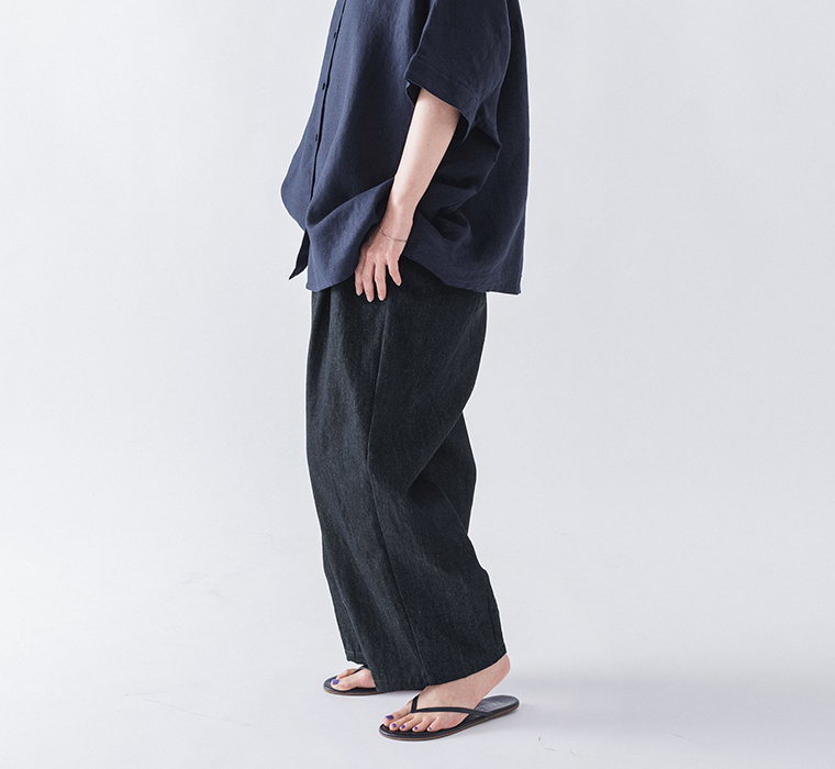 ICHI Antiquites リネンコットンギンガムウエスト切り替えギャザーワンピース(A・ピンク×ナチュラル)のシルエット