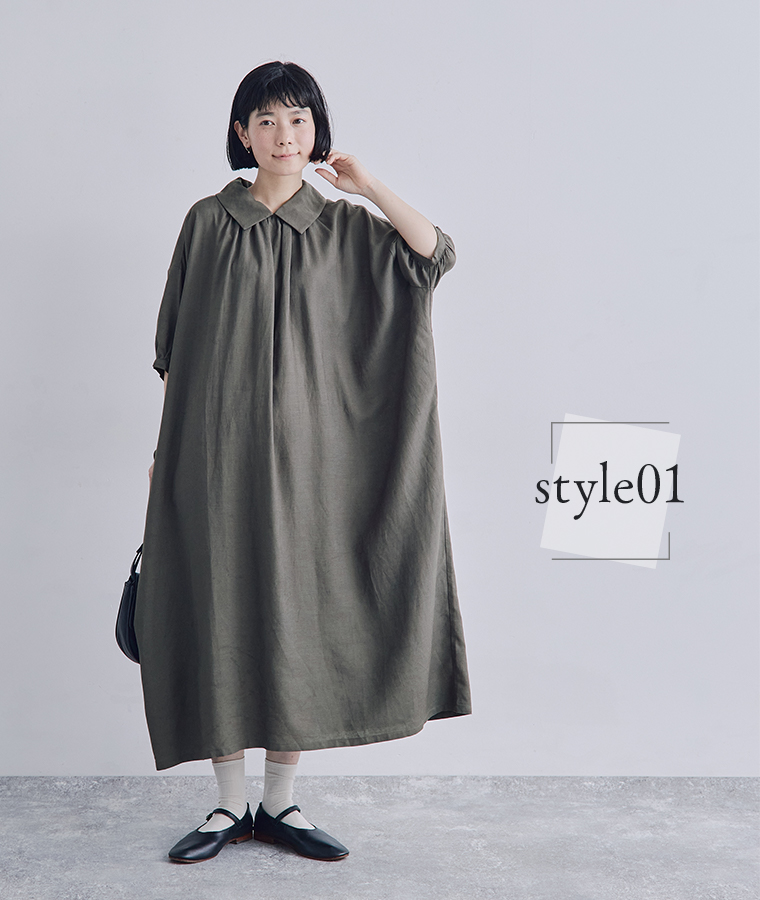 &yarn(アンドヤーン)　レーヨンリネン2wayワンピース チャコール