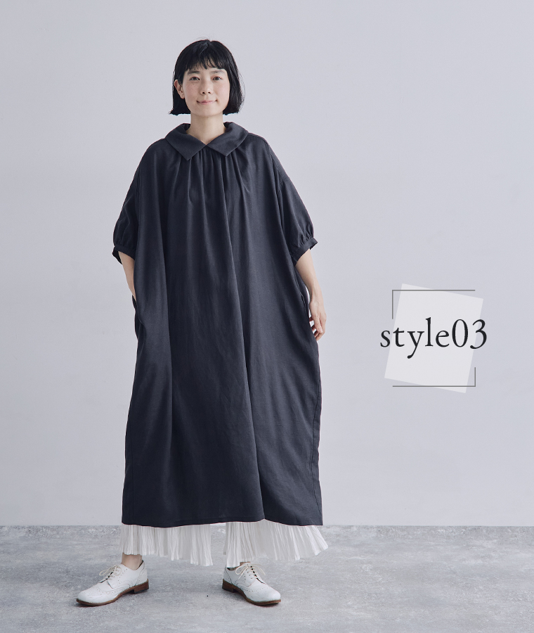 &yarn(アンドヤーン)　レーヨンリネン2wayワンピース アイスグレー ネイビー
