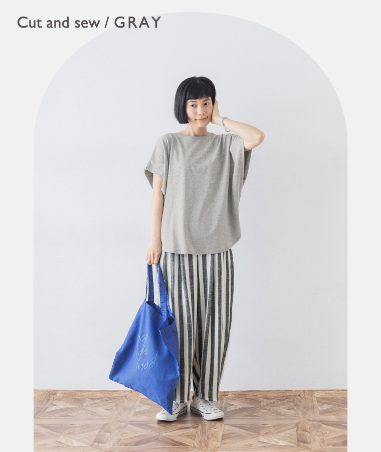 &yarn(アンドヤーン)　ワイドカットソー(グレー)