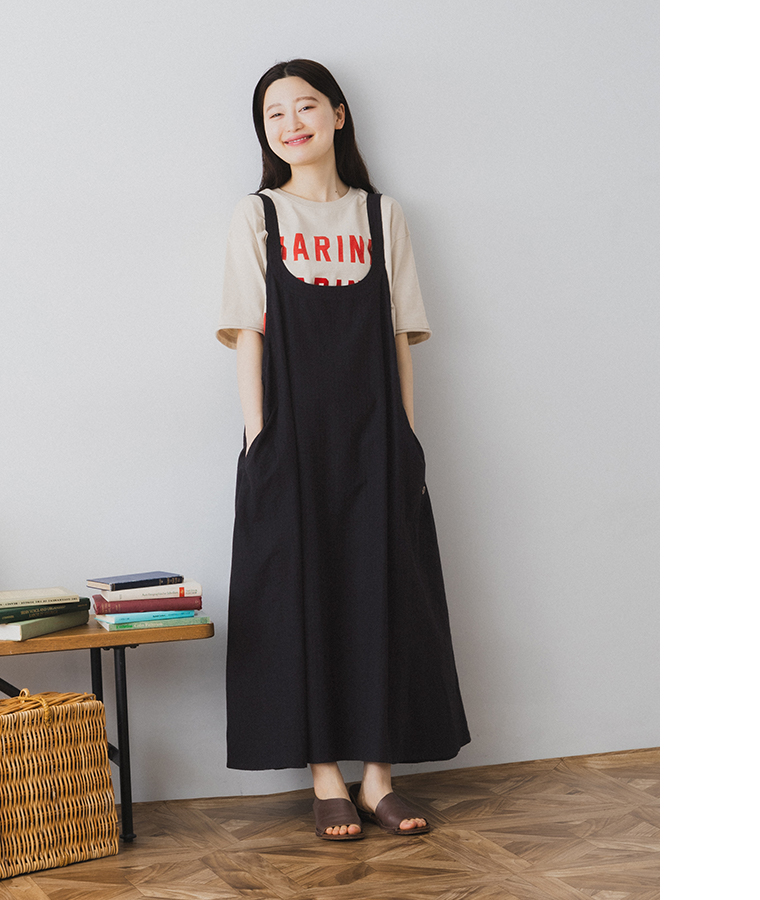 NORTHERN TRUCK(ノーザントラック) 海を感じるプリントTシャツ キナリ サロペット合わせ 全身