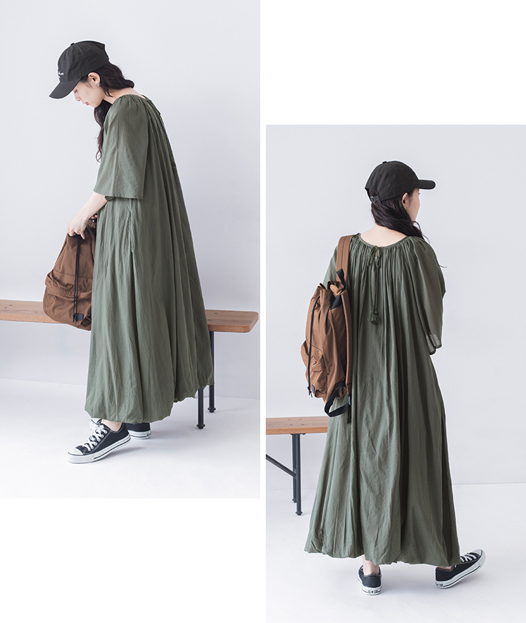 コットン　2wayバルーンワンピース(グリーン)のコーディネート &yarn(アンドヤーン)