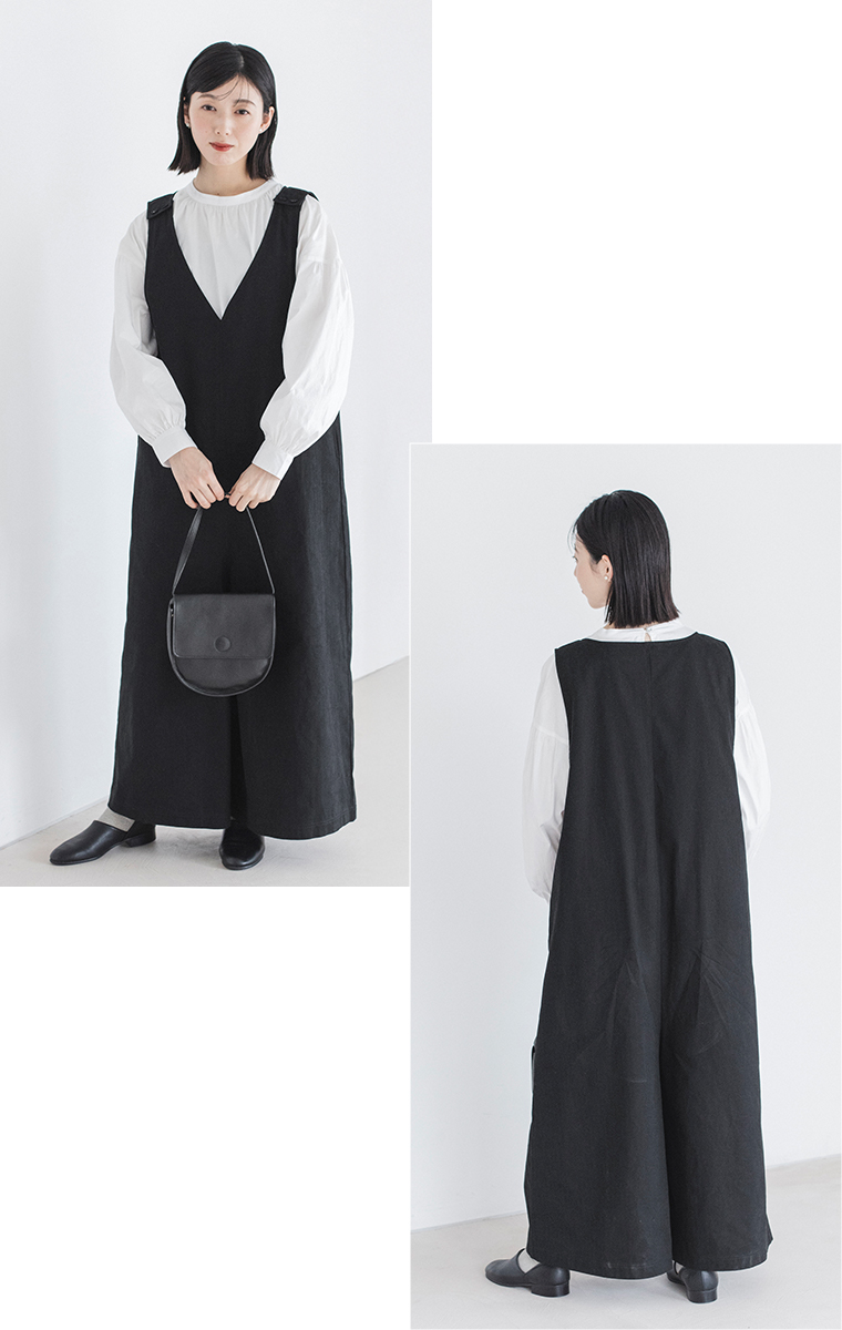 LUPILIEN by natulan 福袋 ヘリンボーンツイルサロペット×綿ビエラプルオーバーブラウス クラシカルコーディネート