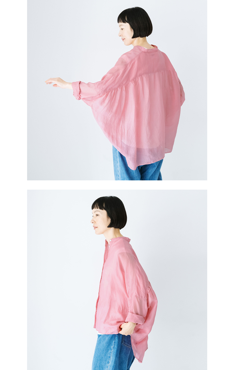 ichi リネンポプリンワイドシャツ　ピンク寄り