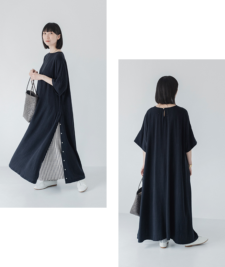 08Mab サイドボタンワンピースのサイドカットとバックカット