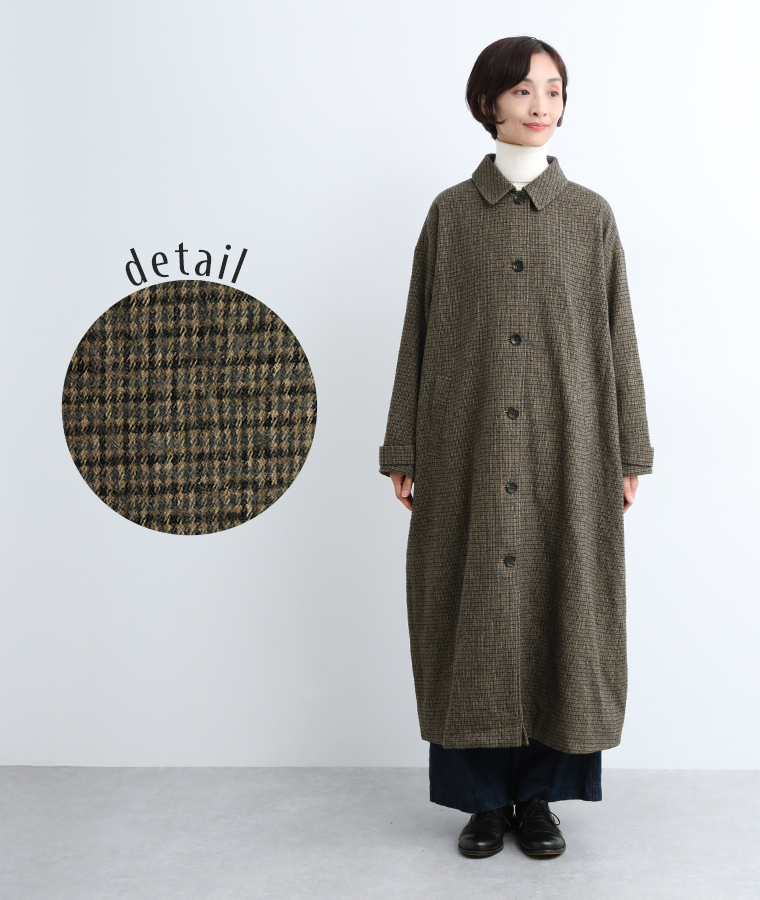 ichi コットンウール　チェックロングコート サブ画像