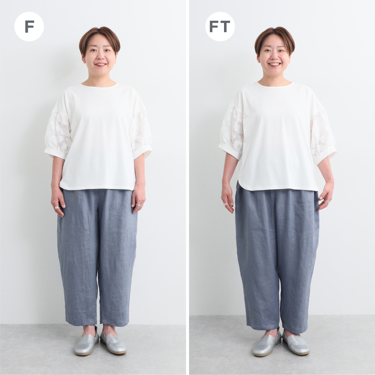 ista-ire【別注】着丈選べる　平織リネンよくばりパンツ(E・レッド)165cmスタッフ着用