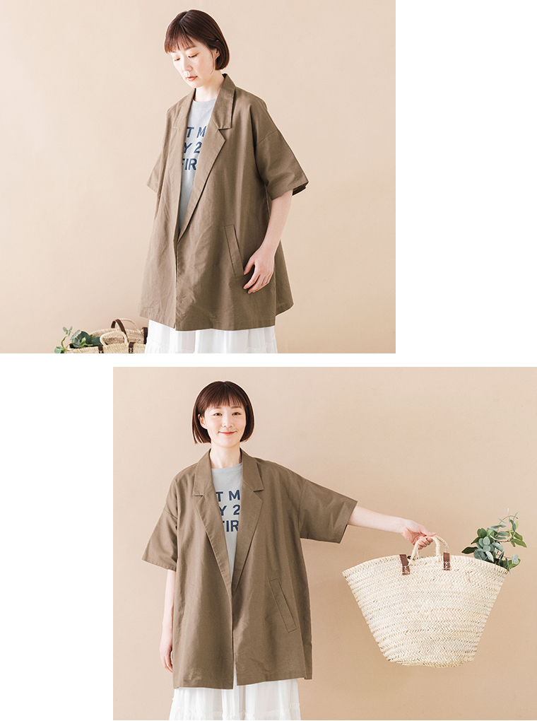 コットンリネンシャツジャケット 【&yarn】 上半身ディティール