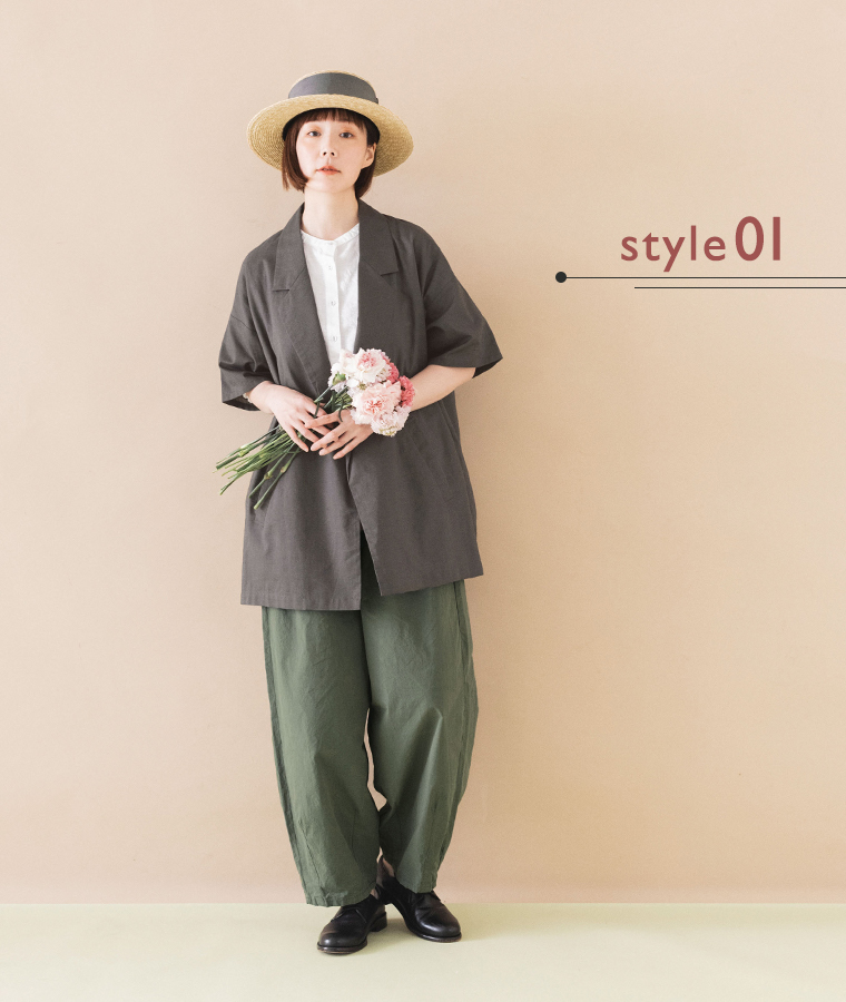 コットンリネンシャツジャケット 【&yarn】 style01グレー
