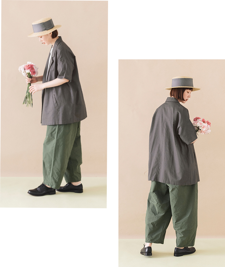 コットンリネンシャツジャケット 【&yarn】 style01グレー サイド＆バック