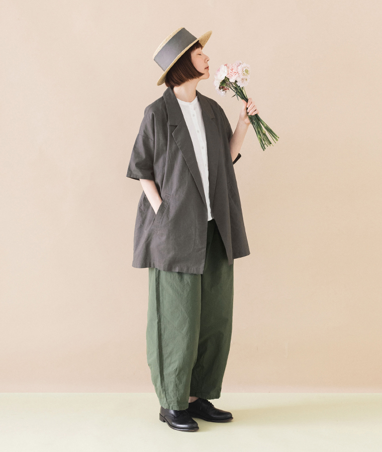 コットンリネンシャツジャケット 【&yarn】 style01グレー 全身