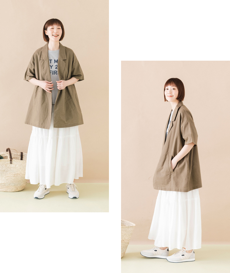 コットンリネンシャツジャケット 【&yarn】 style02ベージュ 全身＆サイド