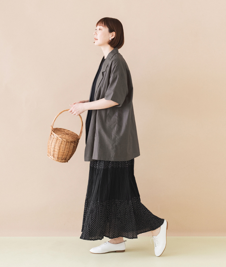 コットンリネンシャツジャケット 【&yarn】 style03グレー 全身サイド