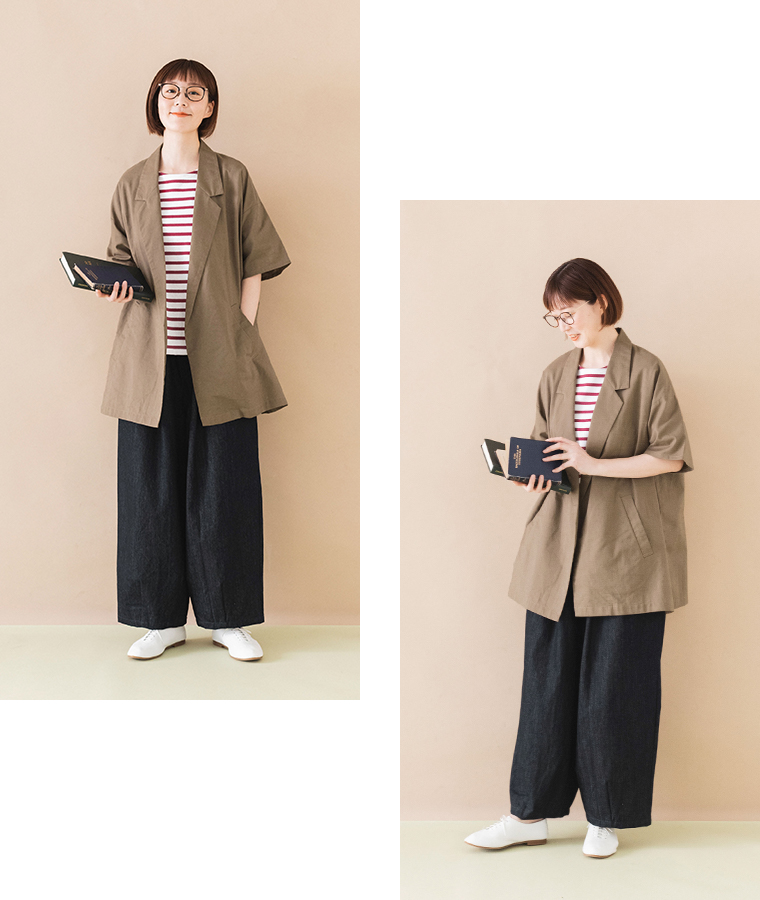 コットンリネンシャツジャケット 【&yarn】 全身