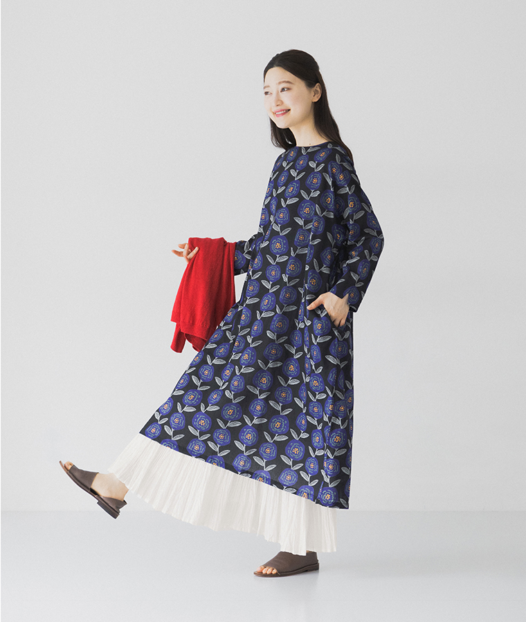 LITTLE MARKET サークルフラワーバルーンワンピース サイドカット