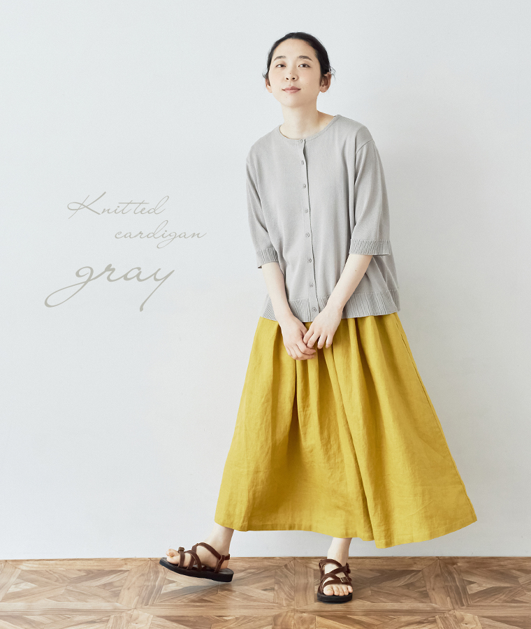 ＆yarn5分袖ニットカーディガン(A・グレー)のコーディネート