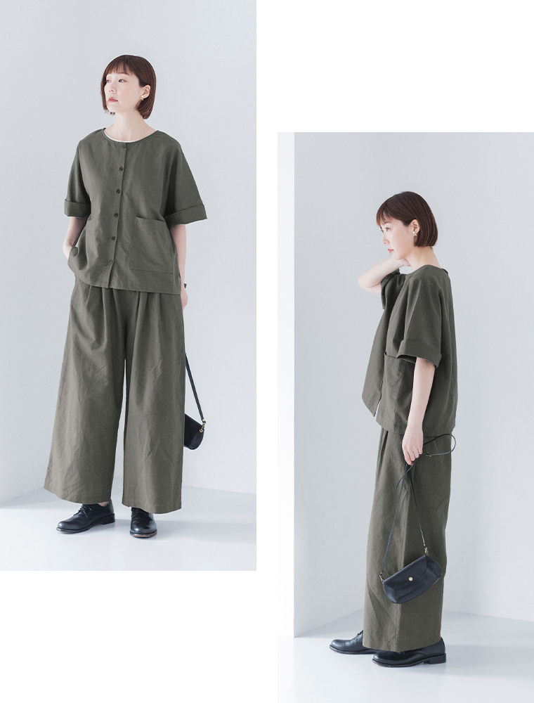 &yarn　コットンリネン 2wayブラウス　全身前　横