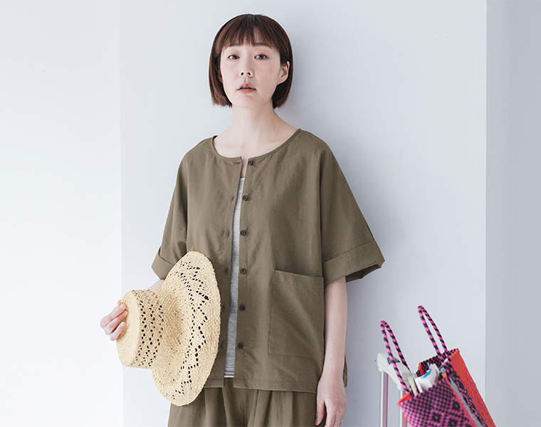 &yarn コットンリネン 2wayブラウス 上半身寄り