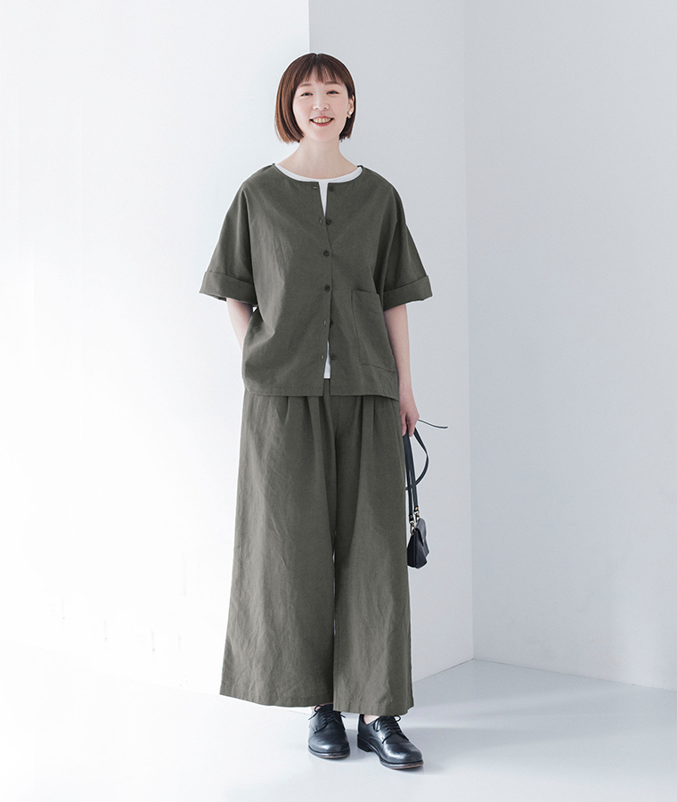 &yarn コットンリネン 2wayブラウス タックワイドパンツ　セットアップスタイル