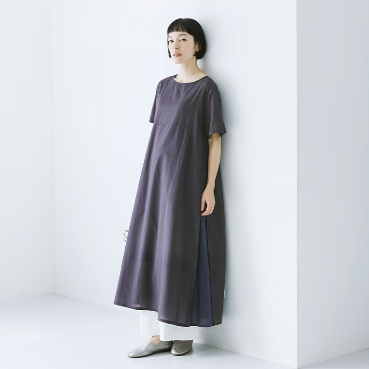 &yarn　サイド異素材切り替えワンピースのデザイン紹介