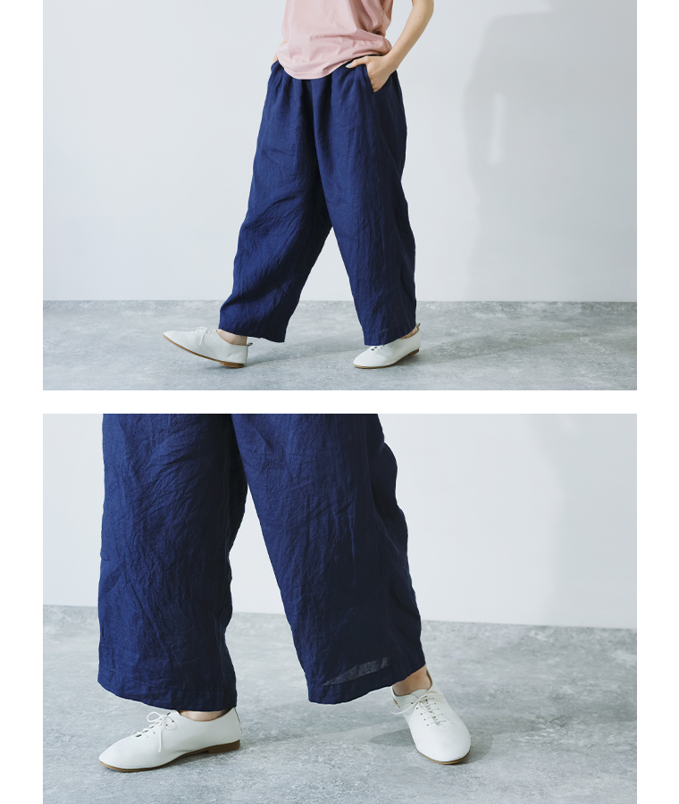 ICHI Antiquites　インディゴリネンパンツ　パンツ寄り　裾寄り