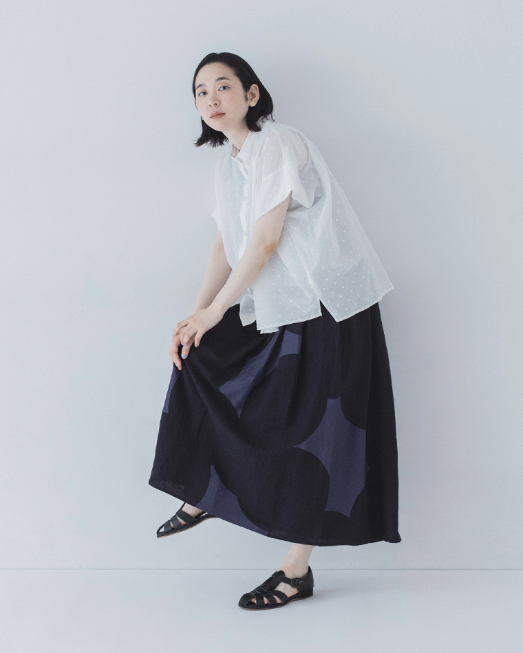 nop de nod リネンレーヨンもくもくプリントスカートのデザイン