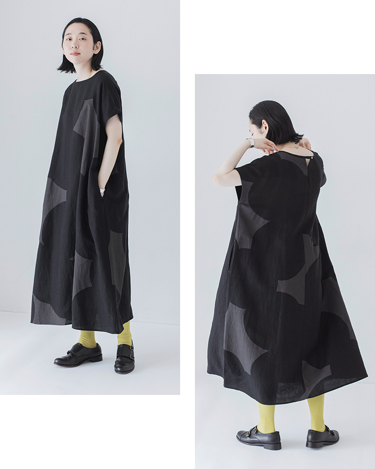 nop de nod Cornetリネンレーヨンもくもくプリント2wayの首元と2wayデザイン