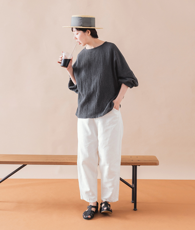 【 &yarn 】コットンリネンデニムテーパードパンツ